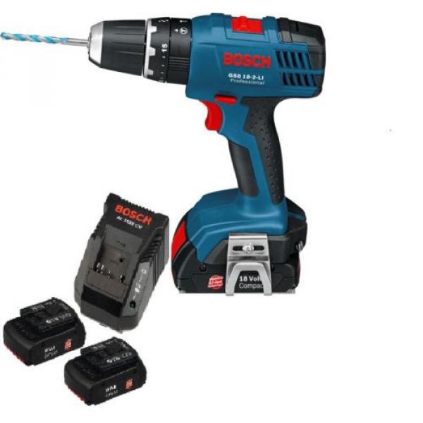 NEW! Bosch 18V Cordless Drill Driver Combo Kit + 2 Battery + Charger- GSR 18-2LI #1 image